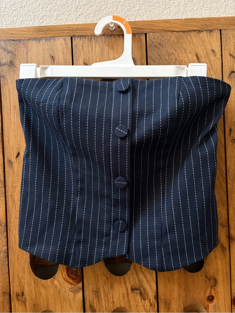 Abercrombie & Fitch Black with White Pinstripe Strapless Bustier